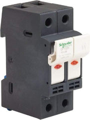 Schneider Electric - 2 Pole, 600 Volt, 32 Amp, DIN Rail Mount Fuse Holder - Compatible with AM,GG Class, 38mm Long x 35mm Wide and 10mm Diameter Fuse - Eagle Tool & Supply