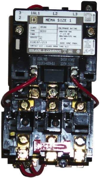 Square D - 110 Coil VAC at 50 Hz, 120 Coil VAC at 60 Hz, 27 Amp, NEMA Size 1, Nonreversible Open Enclosure NEMA Motor Starter - Eagle Tool & Supply