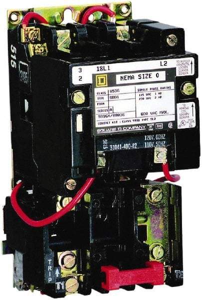 Square D - 110 Coil VAC at 50 Hz, 120 Coil VAC at 60 Hz, 18 Amp, Nonreversible Open Enclosure NEMA Motor Starter - 1 Phase hp: 1 at 115 VAC, 2 at 230 VAC, 3 Phase hp: 1 at 115 VAC, 2 at 230 VAC - Eagle Tool & Supply