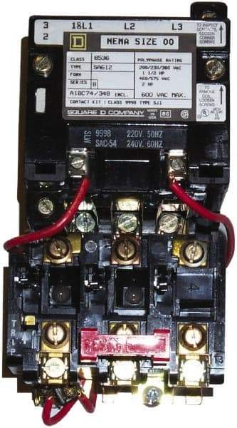 Square D - 220 Coil VAC at 50 Hz, 240 Coil VAC at 60 Hz, 9 Amp, Nonreversible Open Enclosure NEMA Motor Starter - 1 Phase hp: 1 at 230 VAC, 1/3 at 115 VAC - Eagle Tool & Supply