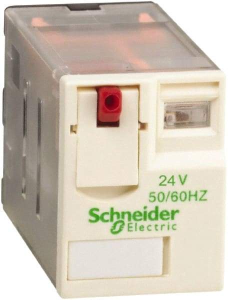 Schneider Electric - 750 VA Power Rating, Electromechanical Plug-in General Purpose Relay - 1 Amp at 250 VAC & 28 VDC, 2 Amp at 250 VAC & 28 VDC, 3 Amp at 277 VAC & 28 VDC, 4CO, 24 VAC at 50/60 Hz - Eagle Tool & Supply