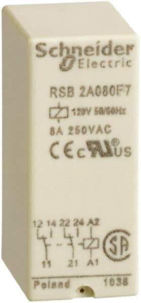 Schneider Electric - 2,000 VA Power Rating, Electromechanical Plug-in General Purpose Relay - 8 Amp at 250 VAC & 28 VDC, 2CO, 120 VAC - Eagle Tool & Supply