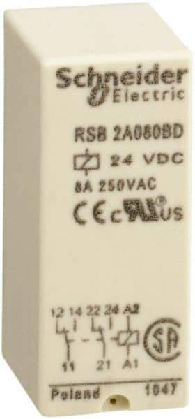 Schneider Electric - 2,000 VA Power Rating, Electromechanical Plug-in General Purpose Relay - 8 Amp at 250 VAC & 28 VDC, 2CO, 24 VDC - Eagle Tool & Supply