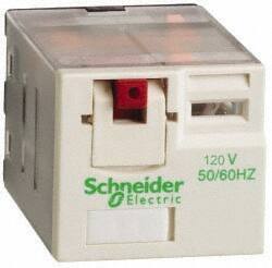 Schneider Electric - 3,750 VA Power Rating, Electromechanical Plug-in General Purpose Relay - 15 Amp at 250 VAC & 28 VDC, 4CO, 120 VAC - Eagle Tool & Supply