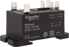 Schneider Electric - 7,500 VA Power Rating, Electromechanical Plug-in General Purpose Relay - 20 Amp at 28 VDC, 25 at 28 VDC, 30 at 250/277 VAC, 2NO, 12 VDC - Eagle Tool & Supply