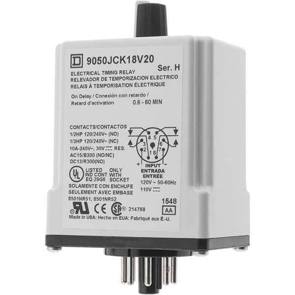 Square D - 0.66 min Delay, DPDT Time Delay Relay - 10 Contact Amp, 110 VDC & 120 VAC - Eagle Tool & Supply