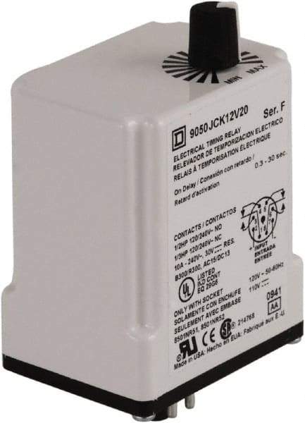 Square D - DPDT Time Delay Relay - 10 Contact Amp, 110 VDC & 120 VAC - Eagle Tool & Supply