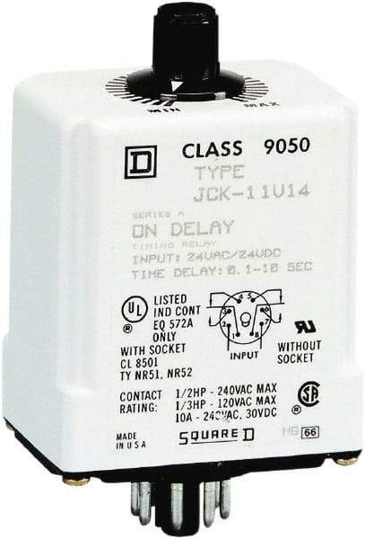 Square D - DPDT Time Delay Relay - 10 Contact Amp, 24 VAC/VDC - Eagle Tool & Supply