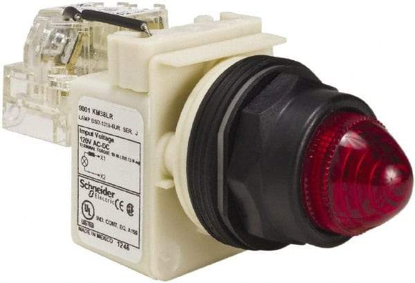 Schneider Electric - 120 V Red Lens LED Press-to-Test Indicating Light - Round Lens, Screw Clamp Connector, Corrosion Resistant, Dust Resistant, Oil Resistant - Eagle Tool & Supply