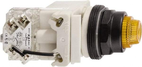 Schneider Electric - 110 VAC at 50/60 Hz via Transformer, 120 VAC at 50/60 Hz via Transformer Amber Lens Press-to-Test Indicating Light - Round Lens, Screw Clamp Connector, Corrosion Resistant, Dust Resistant, Oil Resistant - Eagle Tool & Supply