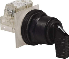 Schneider Electric - 1.18 Inch Mount Hole, 3 Position, Knob and Pushbutton Operated, Selector Switch - Black, Momentary (MO), Anticorrosive, Weatherproof, Dust and Oil Resistant - Eagle Tool & Supply