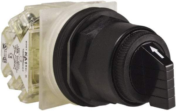 Schneider Electric - 1.18 Inch Mount Hole, 3 Position, Knob and Pushbutton Operated, Selector Switch - Black, Maintained (MA), Anticorrosive, Weatherproof, Dust and Oil Resistant - Eagle Tool & Supply