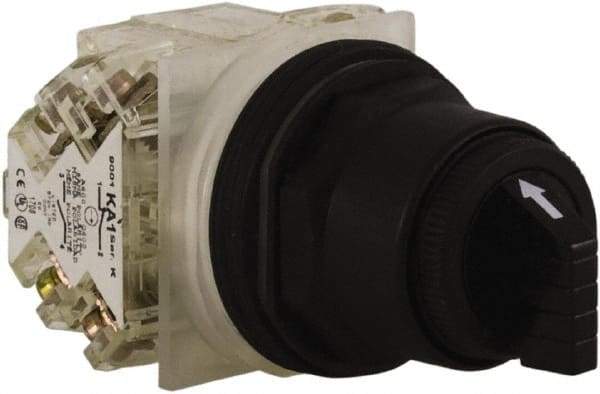 Schneider Electric - 1.18 Inch Mount Hole, 3 Position, Knob and Pushbutton Operated, Selector Switch - Black, Maintained (MA), Anticorrosive, Weatherproof, Dust and Oil Resistant - Eagle Tool & Supply