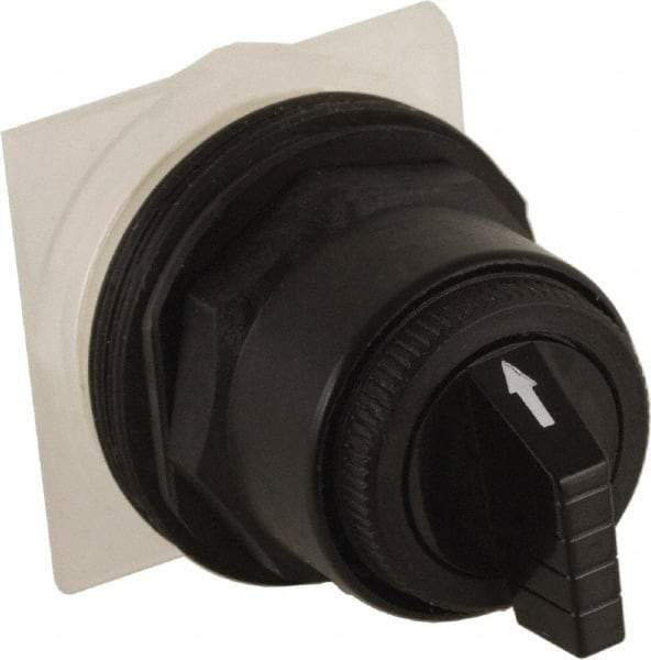 Schneider Electric - 30mm Mount Hole, 3 Position, Knob and Pushbutton Operated, Selector Switch Only - Black, Maintained (MA), without Contact Blocks, Anticorrosive, Weatherproof, Dust and Oil Resistant - Eagle Tool & Supply