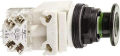 Schneider Electric - 30mm Mount Hole, Extended Straight, Pushbutton Switch with Contact Block - Green Pushbutton, Maintained (MA) - Eagle Tool & Supply