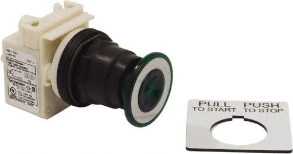 Schneider Electric - 30mm Mount Hole, Extended Straight, Pushbutton Switch Only - Green Pushbutton, Maintained (MA), Momentary (MO) - Eagle Tool & Supply