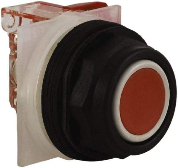 Schneider Electric - 30mm Mount Hole, Extended Straight, Pushbutton Switch with Contact Block - Red Pushbutton, Momentary (MO) - Eagle Tool & Supply