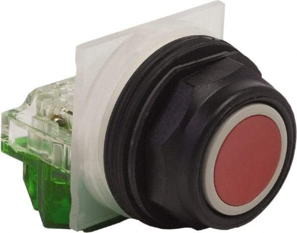 Schneider Electric - 30mm Mount Hole, Extended Straight, Pushbutton Switch with Contact Block - Red Pushbutton, Momentary (MO) - Eagle Tool & Supply