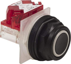 Schneider Electric - 30mm Mount Hole, Extended Straight, Pushbutton Switch with Contact Block - Black Pushbutton, Momentary (MO) - Eagle Tool & Supply