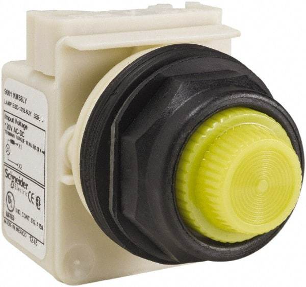 Schneider Electric - 120 V Yellow Lens LED Indicating Light - Round Lens, Screw Clamp Connector, Corrosion Resistant, Dust Resistant, Oil Resistant - Eagle Tool & Supply