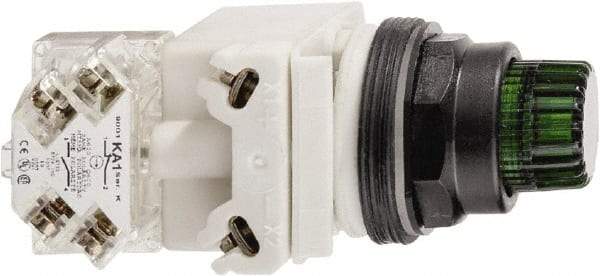 Schneider Electric - 30mm Mount Hole, Extended Straight, Pushbutton Switch with Contact Block - Green Pushbutton, Momentary (MO) - Eagle Tool & Supply