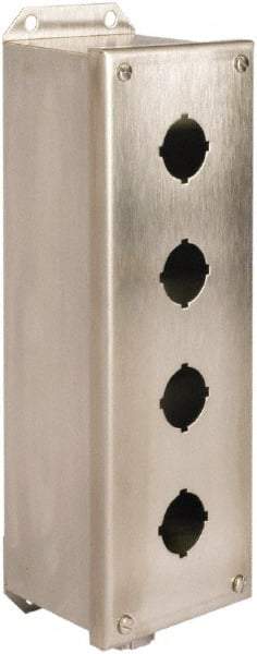 Schneider Electric - 4 Hole, 30mm Hole Diameter, Stainless Steel Pushbutton Switch Enclosure - 1, 3, 4, 12, 4X NEMA Rated - Eagle Tool & Supply