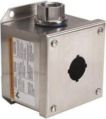 Schneider Electric - 1 Hole, 30mm Hole Diameter, Stainless Steel Pushbutton Switch Enclosure - 1, 3, 4, 12, 4X NEMA Rated - Eagle Tool & Supply