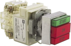 Schneider Electric - 30mm Mount Hole, Pushbutton Switch with Pilot Light - Rectangle, Green and Red Pushbutton, Illuminated, Momentary (MO), Start-On-Stop - Eagle Tool & Supply