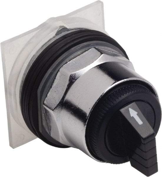 Schneider Electric - 30mm Mount Hole, 3 Position, Knob and Pushbutton Operated, Selector Switch Only - Black, Momentary (MO), without Contact Blocks, Weatherproof and Dust and Oil Resistant - Eagle Tool & Supply