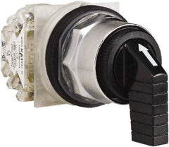 Schneider Electric - 30mm Mount Hole, 3 Position, Knob and Pushbutton Operated, Selector Switch - Black, Momentary (MO), NO/NC, Weatherproof and Dust and Oil Resistant - Eagle Tool & Supply