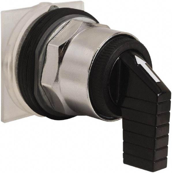 Schneider Electric - 30mm Mount Hole, 3 Position, Knob and Pushbutton Operated, Selector Switch Only - Black, Momentary (MO), without Contact Blocks, Weatherproof and Dust and Oil Resistant - Eagle Tool & Supply