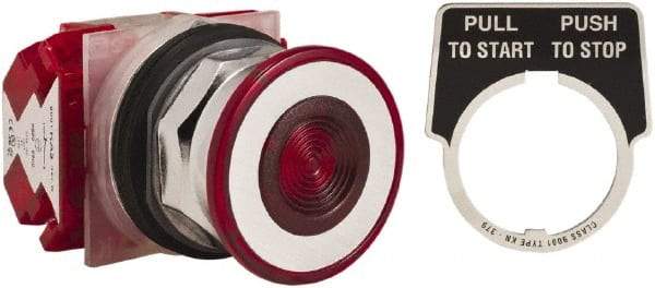 Schneider Electric - 30mm Mount Hole, Extended Straight, Pushbutton Switch with Contact Block - Red Pushbutton, Maintained (MA) - Eagle Tool & Supply