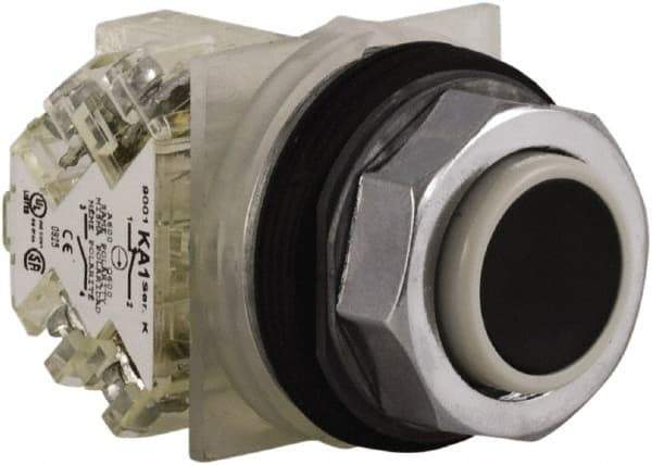 Schneider Electric - 30mm Mount Hole, Extended Straight, Pushbutton Switch with Contact Block - Black Pushbutton, Momentary (MO) - Eagle Tool & Supply