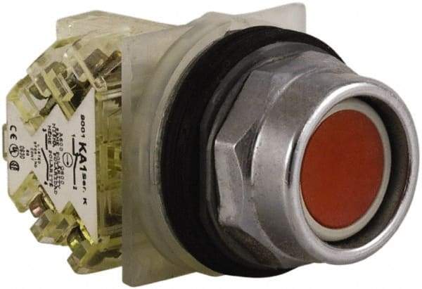 Schneider Electric - 30mm Mount Hole, Extended Straight, Pushbutton Switch with Contact Block - Red Pushbutton, Momentary (MO) - Eagle Tool & Supply