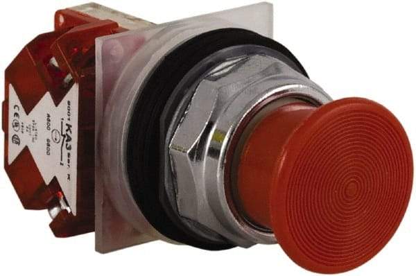 Schneider Electric - 30mm Mount Hole, Extended Straight, Pushbutton Switch with Contact Block - Red Pushbutton, Momentary (MO) - Eagle Tool & Supply