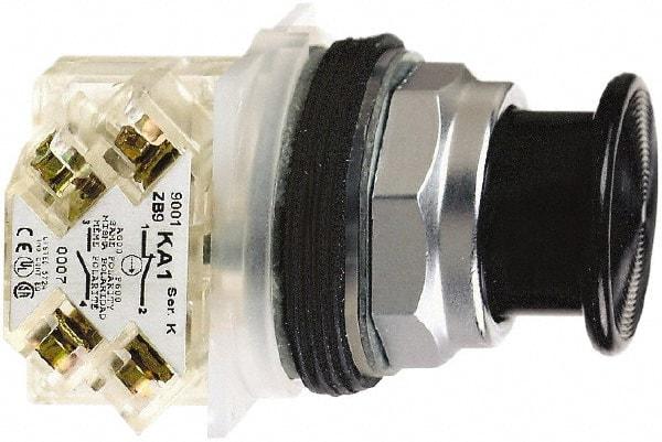 Schneider Electric - 30mm Mount Hole, Extended Mushroom Head, Pushbutton Switch with Contact Block - Round, Black Pushbutton, Momentary (MO) - Eagle Tool & Supply