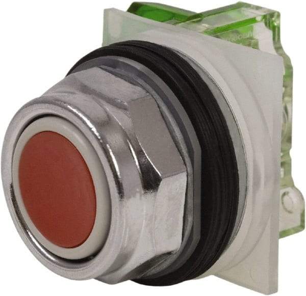 Schneider Electric - 30mm Mount Hole, Extended Straight, Pushbutton Switch with Contact Block - Red Pushbutton, Momentary (MO) - Eagle Tool & Supply