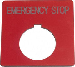 Schneider Electric - Square, Plastic Legend Plate - Emergency Stop - Red Background, Black Letters, 1.2 Inch Hole Diameter, 2-1/2 Inch Square - Eagle Tool & Supply