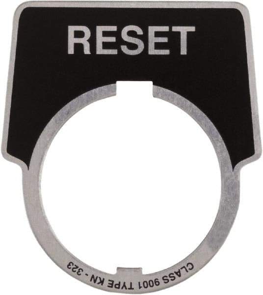 Schneider Electric - Aluminum Legend Plate - Reset - Black Background, 30mm Hole Diameter, 1-3/4 Inch Wide - Eagle Tool & Supply