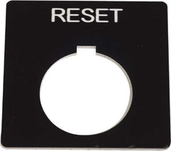 Schneider Electric - Square, Plastic Legend Plate - Reset - Black Background, White Letters, 1.2 Inch Hole Diameter, 2-1/4 Inch Square - Eagle Tool & Supply