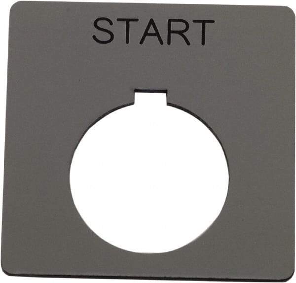 Schneider Electric - Square, Plastic Legend Plate - Start - Silver Background, Black Letters, 1.2 Inch Hole Diameter, 2-1/4 Inch Square - Eagle Tool & Supply