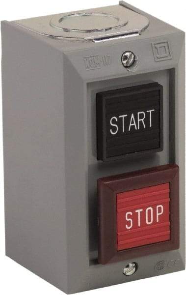 Schneider Electric - 2 Operator, Projecting Pushbutton Control Station - Start, Stop (Legend), Momentary Switch, NO/NC Contact, NEMA 1 - Eagle Tool & Supply