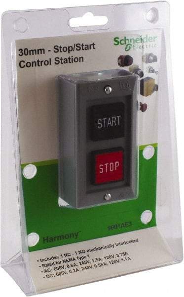 Schneider Electric - 30mm Mount Hole, Extended Straight, Pushbutton Switch - Eagle Tool & Supply