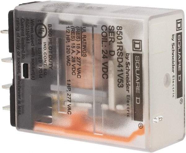 Square D - Electromechanical Plug-in General Purpose Relay - 12 Amp at 240 VAC, SPDT, 24 VDC - Eagle Tool & Supply