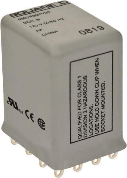 Square D - Electromechanical Plug-in General Purpose Relay - 5 Amp at 240 VAC, 4PDT, 24 VAC at 50/60 Hz - Eagle Tool & Supply