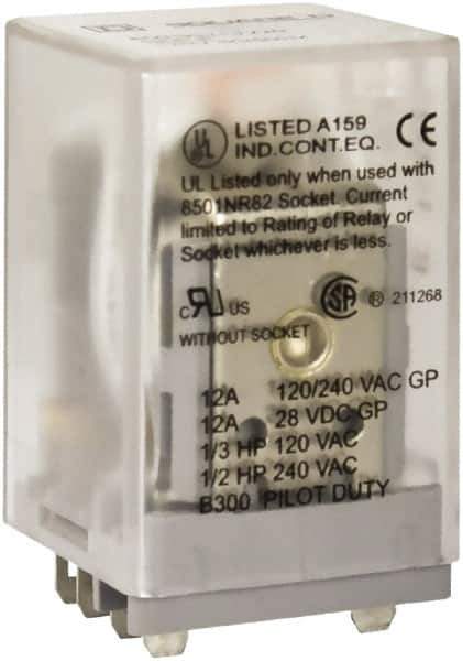 Square D - 1/2 hp at 240 Volt & 1/3 hp at 120 Volt, Square Electromechanical Spade General Purpose Relay - 10 Amp at 240 VAC, DPDT, 240 VAC at 50/60 Hz - Eagle Tool & Supply