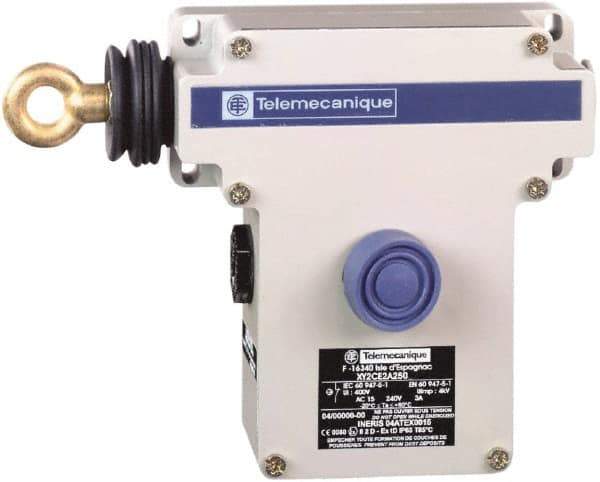 Telemecanique Sensors - 10 Amp, 2NO/2NC Configuration, Left Hand Operation, Rope Operated Limit Switch - Pushbutton Reset, Rope Pull, Pilot Light Indicator, 300 VAC - Eagle Tool & Supply