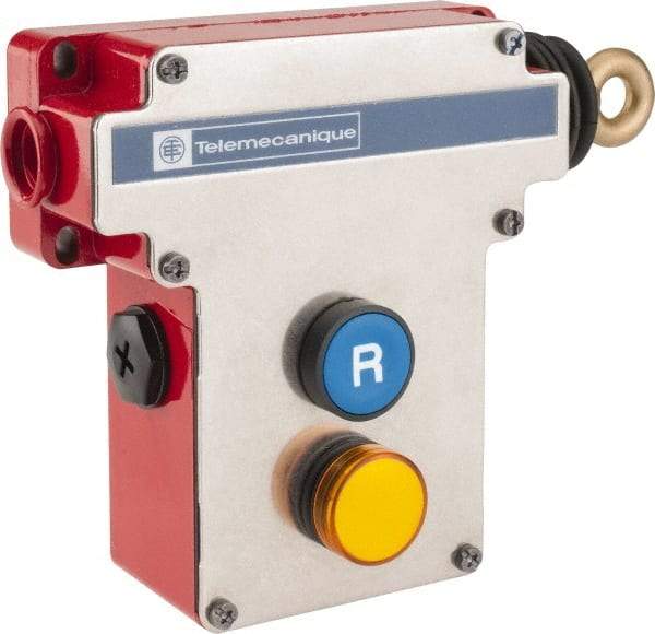 Telemecanique Sensors - 10 Amp, 2NO/2NC Configuration, Right Hand Operation, Rope Operated Limit Switch - Pushbutton Reset, Cable Pull, Pilot Light Indicator, 300 VAC - Eagle Tool & Supply