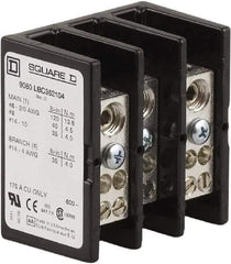 Square D - 3 Poles, 175 (Copper) Amp, Phenolic Power Distribution Block - 600 VAC, 1 Primary Connection - Eagle Tool & Supply