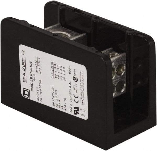 Square D - 1 Pole, 270 (Aluminium), 335 (Copper) Amp, Phenolic Power Distribution Block - 600 VAC, 1 Primary Connection - Eagle Tool & Supply